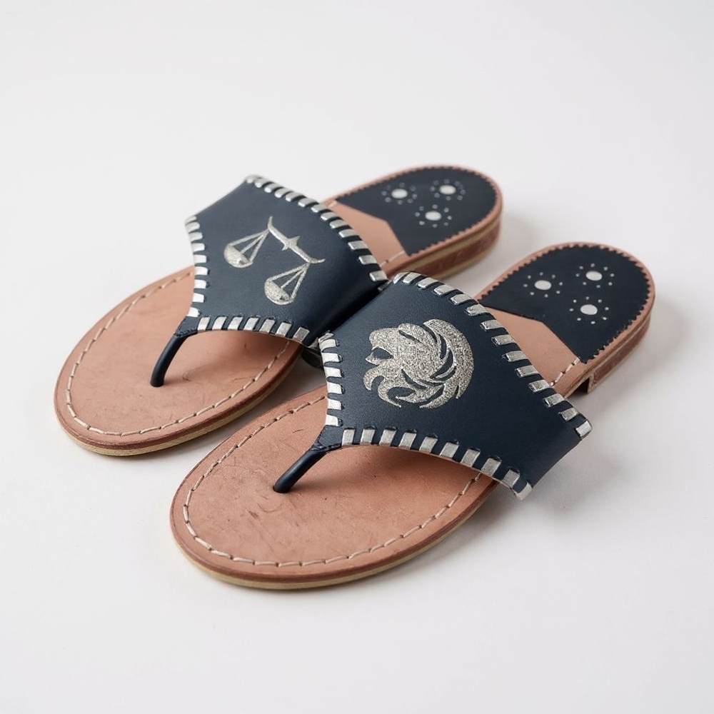 New Jack Rogers Navy Blue Women's Leather Sandals With Silver Accents Size 7